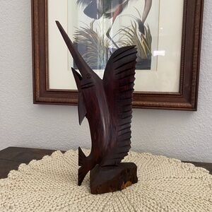 Vintage 1960s Hand Carved Ironwood Swordfish Vintage Ironwood Fish